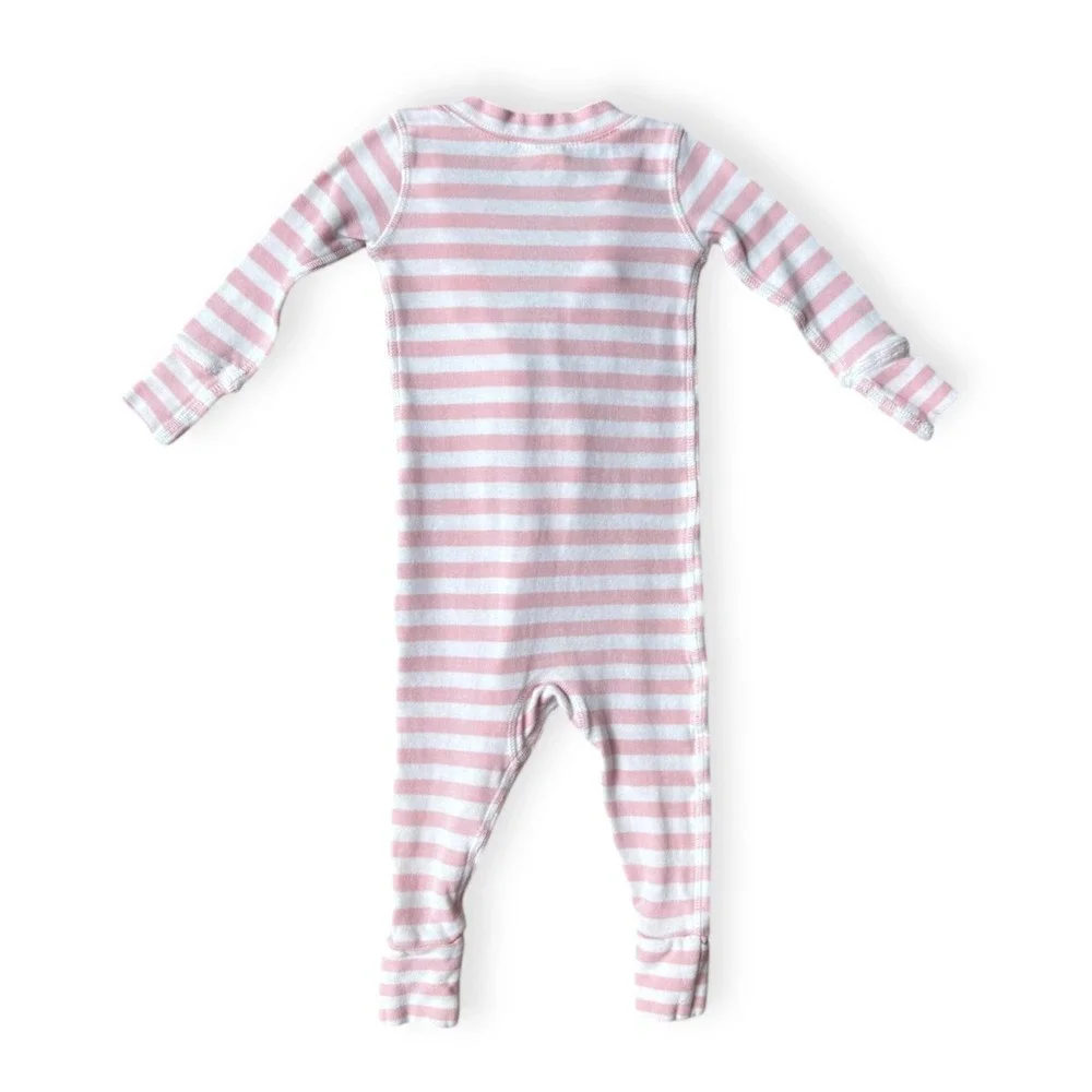 Monica + Andy 6-9M‎ Organic Cotton Pink & White Striped Zip Footed Pajamas